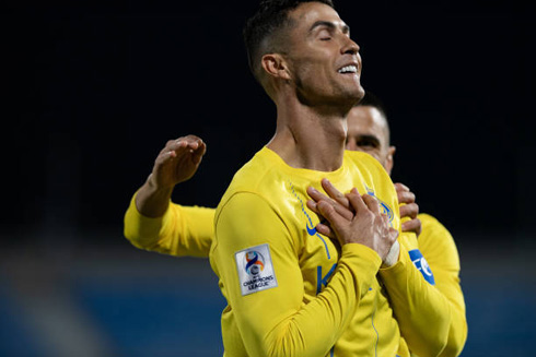 Cristiano Ronaldo Al Nassr captain hands on his chest