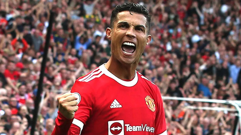 Cristiano Ronaldo celebrating win and his return to Manchester United