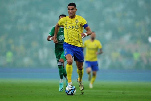 Cristiano Ronaldo moving the ball forward for Al Nassr in 2024