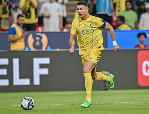 Cristiano Ronaldo driving the ball forward to Al Nassr attack