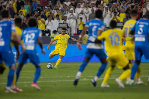 Cristiano Ronaldo striking the ball from a free-kick
