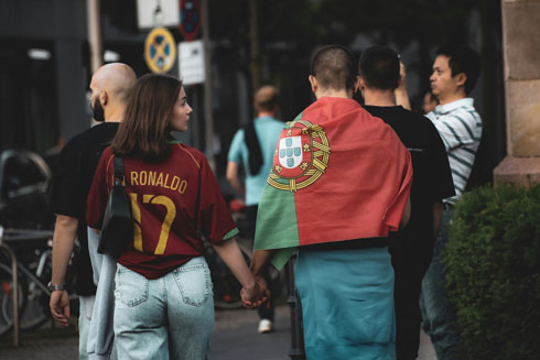 Cristiano Ronaldo fans walking to the game