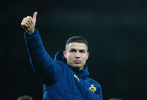 Cristiano Ronaldo thumbs up in Portugal jacket