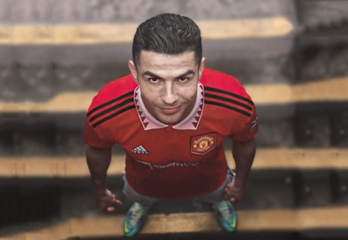 Cristiano Ronaldo looking above to the camera