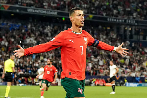 Cristiano Ronaldo scores and celebrates goal for Portugal