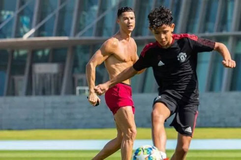 Cristiano Ronaldo training with his son