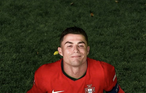 Cristiano Ronaldo looking above with his eyes closed