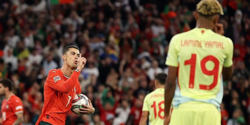 Cristiano Ronaldo responding Yamal in Portugal v Spain