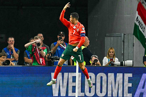 Cristiano Ronaldo jumping after a goal for Portugal