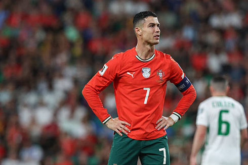 Cristiano Ronaldo hands on his waist in Portugal vs Ireland