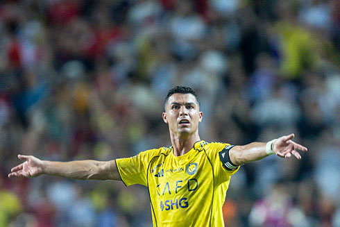 Cristiano Ronaldo opening his arms during game for Al Nassr