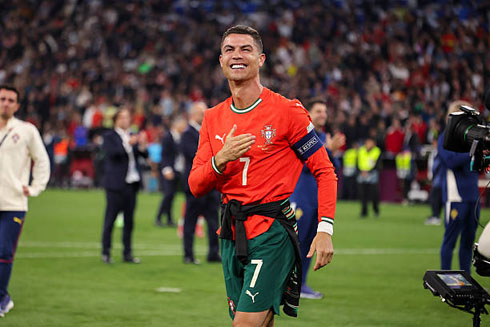 Cristiano Ronaldo tapping his chest for Portugal