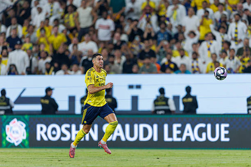 Cristiano Ronaldo chasing the ball in Al Nassr game
