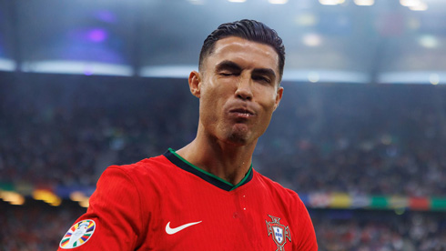 Cristiano Ronaldo winking in Portugal game