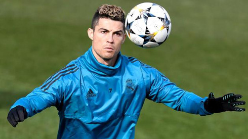 Cristiano Ronaldo training in Real Madrid with a UCL football