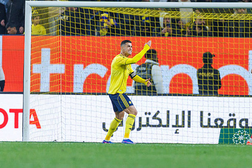 Cristiano Ronaldo making gestures during game for Al Nassr in 2026