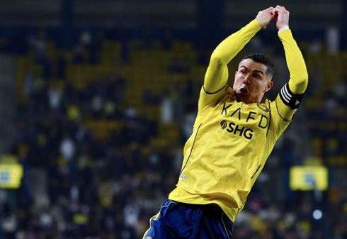 Cristiano Ronaldo jump celebration after a goal for Al Nassr