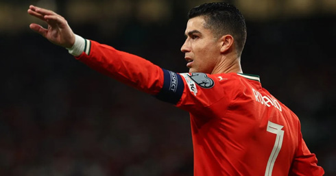 Cristiano Ronaldo raising his left hand for Portugal