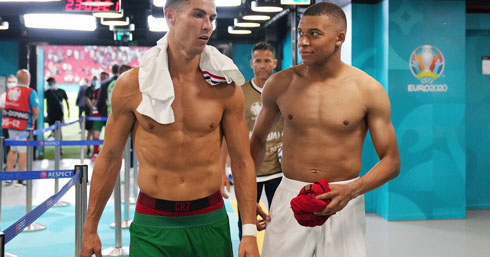 Cristiano Ronaldo and Mbappé shirtless
