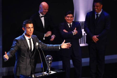Cristiano Ronaldo speech with Maradona behind