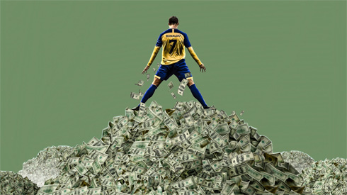 Cristiano Ronaldo on top of a money pile