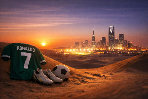 Cristiano Ronaldo shirt with Saudi Arabia landscape
