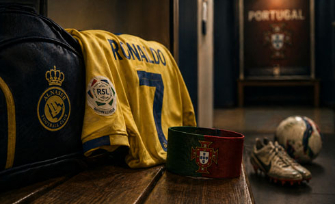 Cristiano Ronaldo locker room, shirt and boot