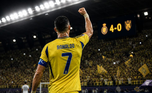 Cristiano Ronaldo turns to the crowd and celebrates