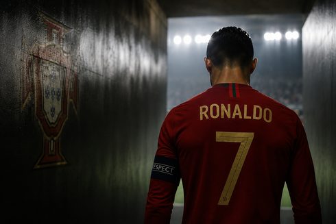 Cristiano Ronaldo in the tunnel entrance before a Portugal match