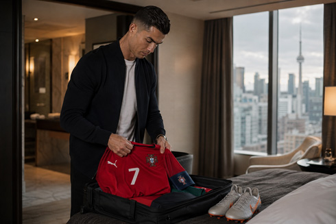 Cristiano Ronaldo packing his uniform ahead of the World Cup 2026