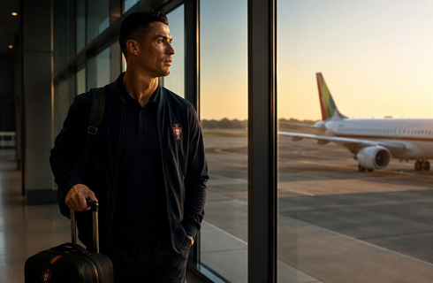 Cristiano Ronaldo heading to the airplane