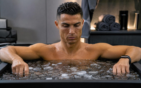 Cristiano Ronaldo inside a bath tub of ice
