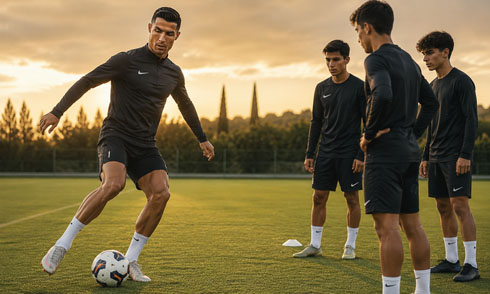 Cristiano Ronaldo training with youngsters
