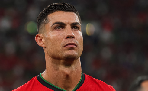 Cristiano Ronaldo during the Portuguese hymn