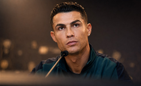 Cristiano Ronaldo hearing questions in a press conference