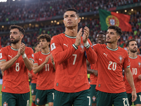 Cristiano Ronaldo leading his Portuguese teammates