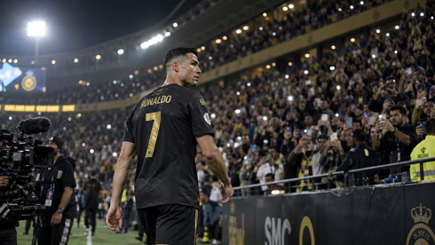 Cristiano Ronaldo in a fully crowded stadium