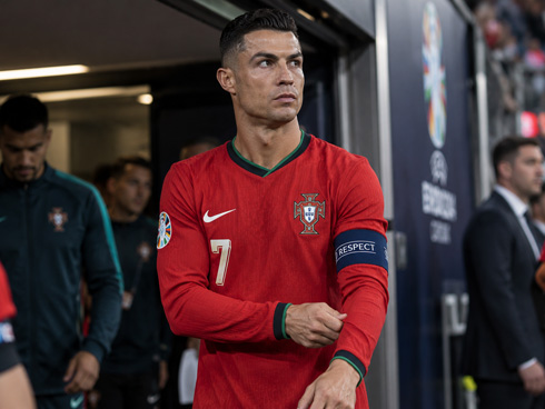 Cristiano Ronaldo adjusting his armband for Portugal
