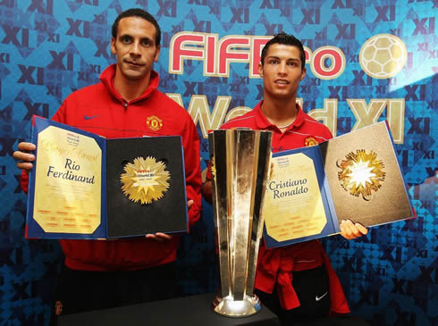 Cristiano Ronaldo and Rio Ferdinand at the FIF Pro World XI awards ceremony