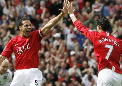 Cristiano Ronaldo and Rio Ferdinand playing for Manchester United