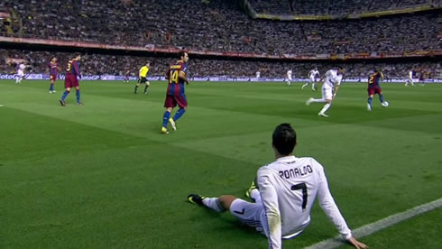 Cristiano Ronaldo watching the game between Real Madrid and Barcelona