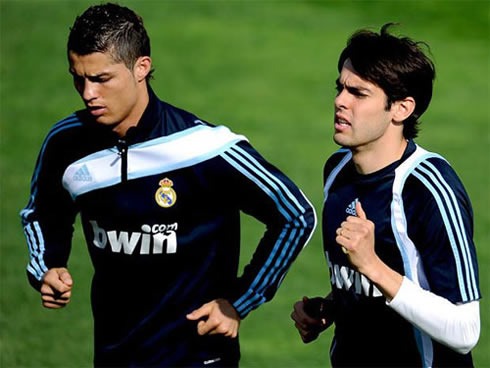 Cristiano Ronaldo and Kaká in Real Madrid training