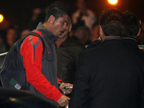 Cristiano Ronaldo arriving to Bosnia for the EURO 2012 playoff