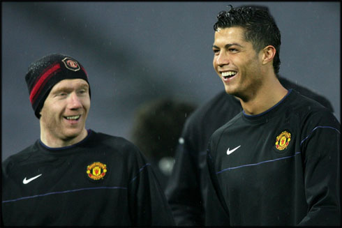 Cristiano Ronaldo and Paul Scholes at Manchester United