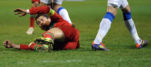 Cristiano Ronaldo on the ground against Bosnia