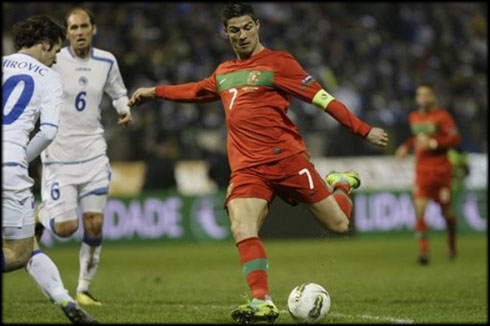 Cristiano Ronaldo shooting against Bosnia-Herzegovina, in Euro 2012 playoff round