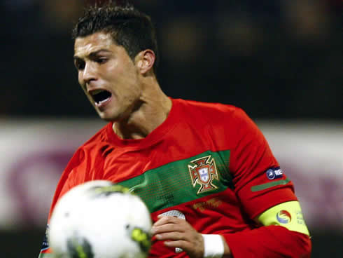 Cristiano Ronaldo screaming in the match Bosnia vs Portugal