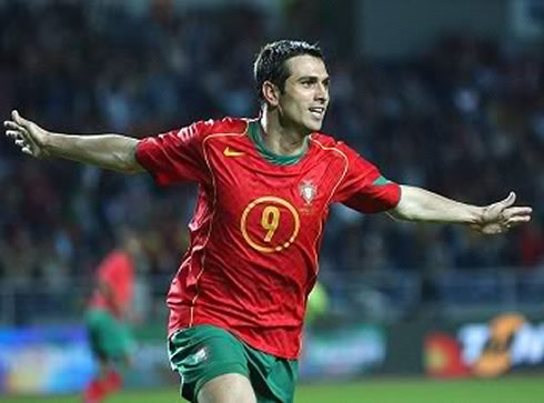 Pauleta doing his celebration move for Portugal