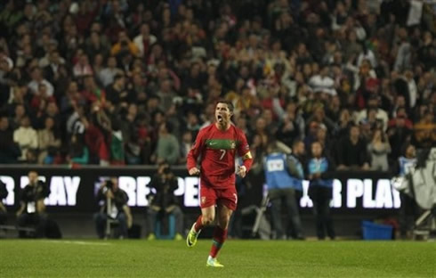 Cristiano Ronaldo celebrating while the crowd goes nuts