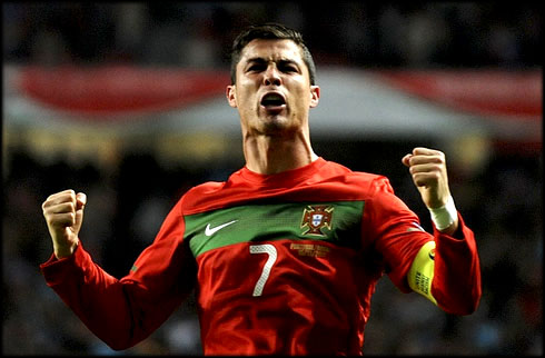 Cristiano Ronaldo celebrating Portugal qualification to EURO 2012